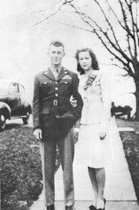 Chuck Yeager & Glennis Dickhouse Yeager on their wedding day